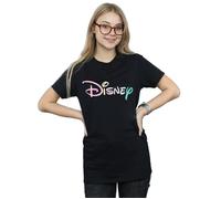 Disney Women's Pastel Logo Cotton Boyfriend T-Shirt in Black | Size: XL Disney Black XL