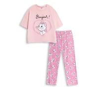 Disney The Aristocats Marie Womens Pink Short Sleeve Long Leg Pyjama Set | Cartoon Print Sleepwear with 'Bonjour!' Slogan | Retro Loungewear for Nighttime Merch - X-Small