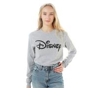 Disney Women's Plain Logo Cotton Long Sleeve T-shirt in Grey | Size: Small Disney Grey S