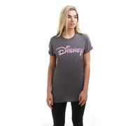 Disney Women's Plain Logo Cotton T-shirt in Charcoal | Size: Large Disney Charcoal L