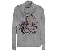 Disney Women's Pocahontas Listen to Your Heart Graphic Cowl Neck Sweater, Gray Heather, Medium