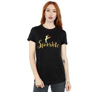 (L, Black) Disney Womens/Ladies Princess Tinker Bell Sparkle Time Cotton Boyfriend T-Shirt