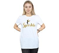 (L, White) Disney Womens/Ladies Princess Tinker Bell Sparkle Time Cotton Boyfriend T-Shirt