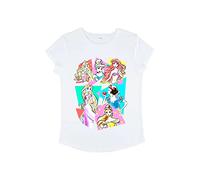 Disney Women's Princesses Neon Pop Organic Rolled Sleeve T-Shirt, White, XL