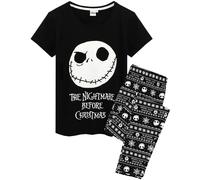 Disney Nightmare Before Christmas Pyjamas For Women | Ladies Jack Skellington T-Shirt & Trousers PJ Set | Adults Black T-Shirt & Elasticated Waistband