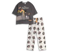 Disney The Jungle Book Womens Black Off-White Short Sleeve Long Leg Pyjama Set | Cartoon Sleepwear with Baloo & Mowgli Design | Relaxation Nightwear Merch - X-Large