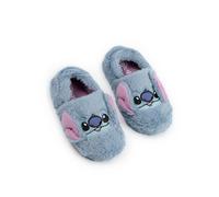 Disney Lilo & Stitch Girls Blue Slip On Loafer Slippers | Fluffy Character Face Indoor Lounging Footwear Stitch Merchandise - 4 UK Child