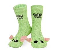 Disney Women's Slippers Socks Fluffy Slipper Socks (Green Baby Yoda)