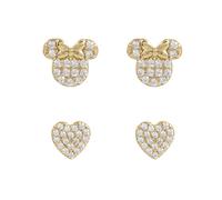 Disney Womens Sterling Silver 925 Heart and Minnie Mouse Stone Set Gold Plated Earring Set