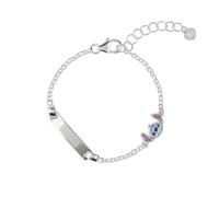 Disney Womens Sterling Silver 925 Stitch Plaque Chain Charm Bracelet