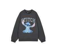 Disney Stitch Womens Grey College Sweatshirt | Cute Cartoon Character Pullover | Soft Sweater Top Fan Apparel | Comfy Jumper for Ladies