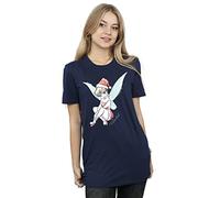 Disney Women's Tinkerbell Christmas Fairy Boyfriend Fit T-Shirt X-Large Navy Blue