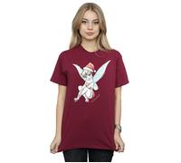 Disney Women's Tinkerbell Christmas Fairy Cotton Boyfriend T-Shirt in Burgundy | Size: 2XL Disney Burgundy 2XL