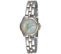 Disney Women's TK2020 Tinkerbell Silver Sunray Dial Two-Tone Bracelet Watch, Silver, Dress