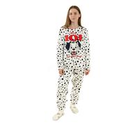 Disney 101 Dalmatians Women’s White Long Sleeve Long Leg Pyjama Set | Cosy Fleece Nightwear with Polkadot Pattern | Perfect for Sleeping | Classic Movie Theme Merch - X-Small