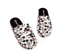 Disney Mickey Mouse Slippers for Women | Ladies Black & White Polyester Slip On House Shoes with Grip Sole | Adults Gifts 7-8 UK