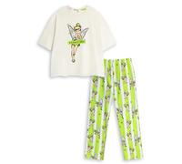 Disney Tinkerbell Womens Green Short Sleeve Long Leg Pyjama Set | Striped Sleepwear with Tinker Bell Design | Comfortable Nightwear Merch - Small