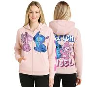 Disney Womens Zip Up Hoodies - Cars Lightning Mcqueen Lilo and Stitch Marie Soft Fleece Graphic Sweatshirts for Women, Baby Pink Stitch, Medium