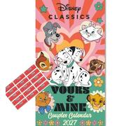 Disney Yours & Mine Couples Calendar 2027 Slim Calendar with Free Organising Stickers Included