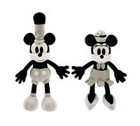 Disney100 Official Mickey & Minnie Mouse Steamboat Willie Plush Set - Classic Vintage Design - 10.25-Inch Collectible Toys for Fans & Kids