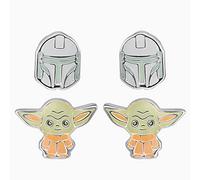 Disney's Star Wars The Mandalorian The Child & Boba Fett Green, orange and grey Enamel Silver plated Twin Pack Earring Set SF00246SL.PH