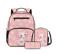 DISNIMO Axolotl Backpack Set 3-Piece Cute Small Backbag with Lunch Tote Bag Pen Pouch Pink Toddler Schoolbag for 2-4 Year Old Girls Preschool Kindergarten