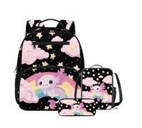DISNIMO Axolotl Backpack with Cooler Lunch Tote Bag and Zipper Pouch Rainbow Mini Schoolbag for Age 2-5 Girls PreKindergarten Back to School