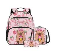 DISNIMO Capybara Backpack Set 3PCS Pink Mini Backpack with Cooler Lunchbox and Zipper Pouch for Toddler Girls Age 2-5 PreKindergarten Nursery School