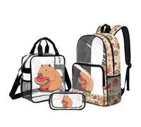 DISNIMO Capybara Clear Backpack for Girls 8-12, 17 Inch Transparent Backpack with Lunch Box Pencil Case Heavy Duty PVC Bookbag for Middle School 6th-8th Graders Stadium Travel