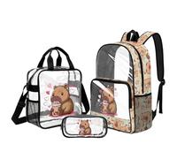 DISNIMO Capybara Love Heart Clear Backpack for Girls Junior High 10-14, 28L Heavy Duty Transparent Bookbag with Lunchbox 3-in-1 Set Stadium Approved for Travel Concert Mochila De Ni帽a