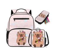 DISNIMO Capybara Pink Backpack with Thermal Lunch Bag and Pen Holder 3-in-1 Set Lightweight Mini Backpacks for Girls 3-5 Years Old Pre-K Nursery School