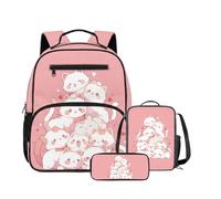 DISNIMO Cat Girls Backpack with Lunch Compartment and Pen Pouch Lightweight Cute Backpack Set 3 Piece for 4-6 Years Old Girls Kindergarten Nursery School