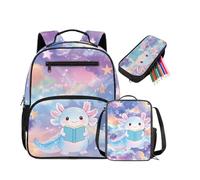 DISNIMO Cute Axolotl Toddler Backpack Set for 3-5 Years Old Girls 3 Piece with Insulated Lunch Box Pencil Case Kids Bookbag for Kindergarten Back to School Mochila para Niña
