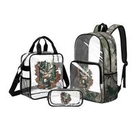 DISNIMO Deer Camo Clear Backpack for Boys 8-12, 17 Inch Backpacks with Lunch Box 3 in 1 Set Water-Resistant Heavy Duty Bookbag for Middle School 6th-8th Graders Stadium Events Gym