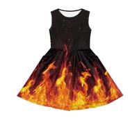 DISNIMO Girls' Crewneck Sleeveless Dress Sparkling Flame Pattern Flared Casual Dresses Beach Party Sundress with Pockets 11-12Y