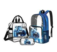 DISNIMO Ice Truck Clear Backpack for Boys 10-12, 17 Inch Transparent Backpack with Lunch Box Pencil Case Heavy Duty PVC Bookbag for Middle School 6th-8th Graders Stadium Travel