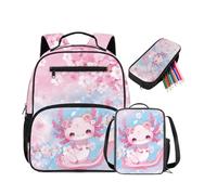 DISNIMO Kindergarten Axolotl Backpack for Girls 2-3 Year Old Kids Backpack with Insulated Lunch Box Pencil Case Set 3PCS Cute Pink Toddler Bag for School Supplies