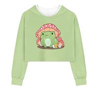 DISNIMO Mushroom Frog Girl's Crop Tops Hoodies Size 13 14 Kids Long Sleeve Cute Pullover Casual Athletic Hooded Sweatshirts Teen Girls Volleyball Cricket Clothing Fall Outfits Trendy Clothes