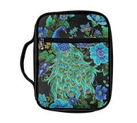 DISNIMO Peacock Floral Bible Cover for Women, Large Bible Carrying Book Case with Handle Multi-Pockets Organizer Church Tote for Girls Catholic Christian Gifts Fits for Study Bible Protective Bag