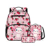 DISNIMO Pink Toddler Backpack with Lunch Bag and Pencil Case 3-in-1 Set for Preschool Pre-K Girls 3-5 Year Old Small Lightweight Wink Axolotl Backpack for School