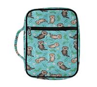 DISNIMO Sea Otters Bible Cover for Women, Large Bible Carrying Book Case with Handle Multi-Pockets Organizer Church Tote for Girls Catholic Christian Gifts Fits for Study Bible Protective Bag