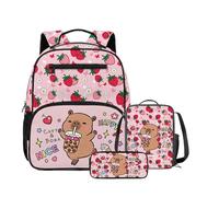 DISNIMO Strawberry Backpack with Thermal Lunch Bag and Pen Holder 3-in-1 Set Lightweight Mini Backbag for Girls 3-5 Years Old Pre-K School Supplies