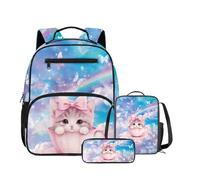 DISNIMO Toddler Backpack for Age 3-5 Girls Set 3-in-1 Cat Mini Backpack with Cooler Lunch Box and Pen Holder for Pre-K School Supplies