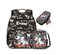 DISNIMO Toddler Backpack with Lunch Box for Boys 2-4 Years 3PCS Husky Skateboarding Set Cute Kids Backpack with Insulated Lunch Bag and Pen Holder Preschool Pre-K Schoolbag