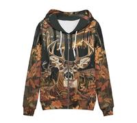 DISNIMO Zip Up Hoodie Women Long Sleeve Drawstring Sweatshirt Jackets Streetwear, Maple Leaf Camo Deer, Medium