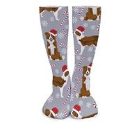 DISNIMOO Crew Athletic Socks Border Collie Dog Christmas Red And White Grey Sport Socks Breathable Running Socks Soft Walking Socks For Hiking Travel Work 50cm