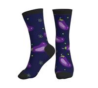DISNIMOO Eggplant Crew Socks for Women Men Athletic - Comfort Soft Mid Calf Sole Running Socks