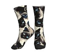 DISNIMOO Siamese Cat Blue Eyes Pattern Crew Socks for Women Men Athletic - Comfort Soft Mid Calf Sole Running Socks