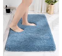 Disolla Bathroom Rug 20x32 Non Slip Fluffy Blue Bath Mat for Bathroom Floor Washable Plush Luxury Bath Rug for Tub Soft Shaggy Absorbent Shower Sink Mat