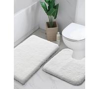 Disolla Bathroom Rug Set of 2 Pieces Bathroom Rugs Non-Slip U-Shape Shaggy Bathroom Rugs Absorbent Machine Washable Thick Soft Plush Floor Mats White 55.9 x 61 cm + 61 x 91.4 cm